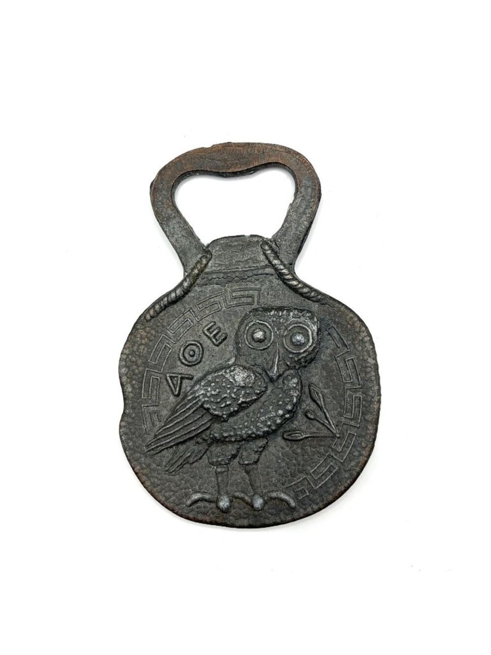 Vintage Cast Brass Greek Souvenir Bottle Opener Athena Warrior and Owl of Athena